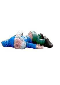Funny Drunk Dwarf Resin Garden Gnome Statues Lying Down Decoration, Blue / 24 CM