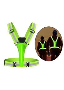 LED Night Running USB Rechargeable Adjustable Reflective Vest, Green