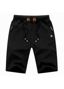 Mens Casual Loose Elastic Waist Shorts with Zip Pockets, Black / L
