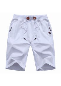 Mens Casual Loose Elastic Waist Shorts with Zip Pockets, White / M