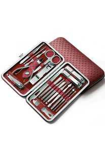 19PCS Nail Clippers Manicure Kit Cuticle Grooming Set Case, Wine Red
