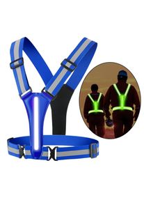 LED Night Running USB Rechargeable Adjustable Reflective Vest, Blue