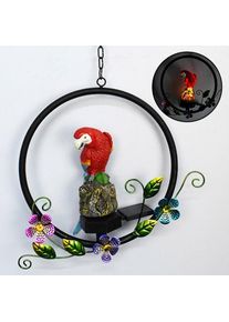 Outdoor Solar Resin Owl Parrot LED Sculpture Light, Red Parrot