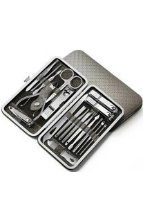 19PCS Nail Clippers Manicure Kit Cuticle Grooming Set Case, Grey