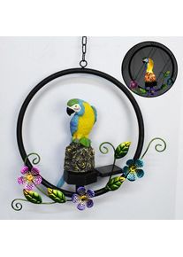 Outdoor Solar Resin Owl Parrot LED Sculpture Light, Blue Parrot