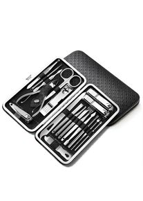 19PCS Nail Clippers Manicure Kit Cuticle Grooming Set Case, Black