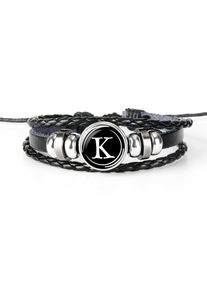 Dome Braided Fashion A-Z 26 Letters English Leather Bracelet, Type K