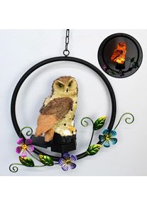Outdoor Solar Resin Owl Parrot LED Sculpture Light, Brown Owl