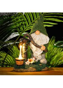 Gnome Resin Statues Outdoor Garden Decoration with Solar LED Light, Type 1