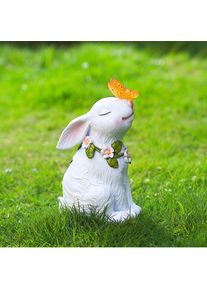 Rabbit Resin Outdoor Garden Statues with Solar Lamp, White