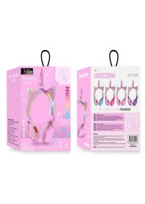 Kids Cute Unicorn Wireless Bluetooth Over Ear Headphones, Pink