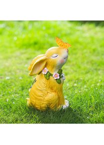 Rabbit Resin Outdoor Garden Statues with Solar Lamp, Yellow