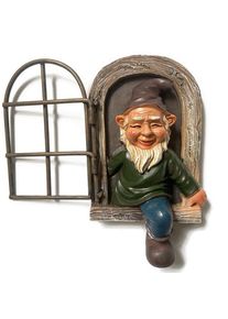Outdoor Garden Funny Flip Window Resin Gnomes 3D Ornaments, Type 2