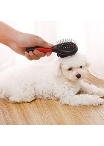 Pet Black Plastic Handle Double-sided Comb Massage Cleaning Brush, S