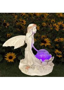 Garden Solar Resin Yard Flower Fairy Night Lamp Sculpture Ornament, Type B + Colorful Light