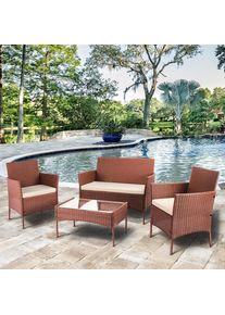 4-Seater Rattan Garden Furniture Patio Conversation Set Table Chairs, Brown / Without Cover