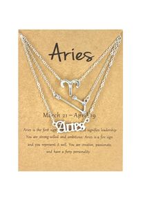 3Pcs/Set 12 Constellation Gold Silver Necklace Fashion Jewelry Birthday Gift, Silver / Aries