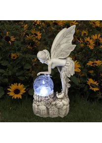 Garden Solar Resin Yard Flower Fairy Night Lamp Sculpture Ornament, Type A + White Light