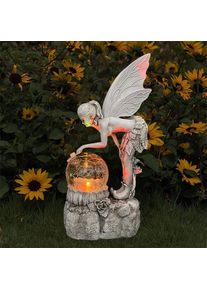 Garden Solar Resin Yard Flower Fairy Night Lamp Sculpture Ornament, Type A + Colorful Light