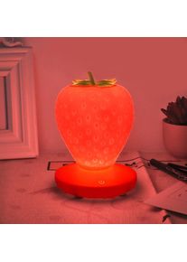 Bedside Cute Silicone USB 3 Modes Touch Strawberry Night Light, Red
