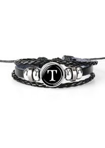 Dome Braided Fashion A-Z 26 Letters English Leather Bracelet, Type T