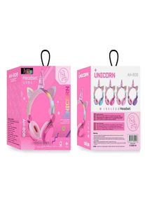 Kids Cute Unicorn Wireless Bluetooth Over Ear Headphones, Rose Red