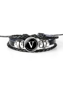 Dome Braided Fashion A-Z 26 Letters English Leather Bracelet, Type V