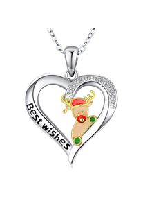 Trendy Heart Alloy Santa Elk Pendant Necklaces for Woman, Elk