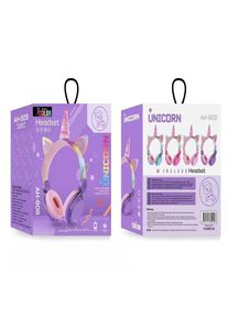 Kids Cute Unicorn Wireless Bluetooth Over Ear Headphones, Purple