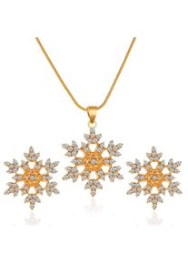 Snowflake Temperament Exquisite Full Diamond Necklace Earrings Set, Gold