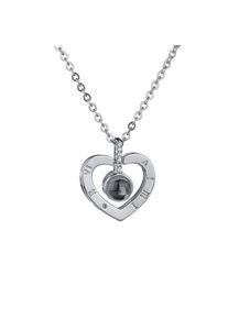 I Love You Heart Round Projection Necklace for Women Girls, Heart Silver