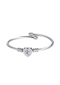 Women Heart 26 Letters Custom Name Stainless Steel Bracelet, Type K
