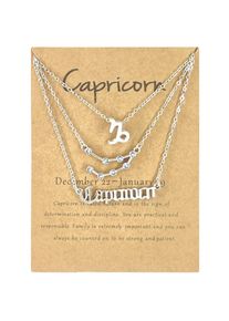 3Pcs/Set 12 Constellation Gold Silver Necklace Fashion Jewelry Birthday Gift, Silver / Capricorn