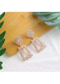 Vintage Style Rectangle Minimalist Bohemian Fashion Earrings for Women, Rose Gold