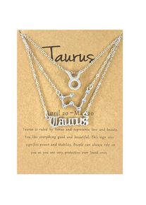 3Pcs/Set 12 Constellation Gold Silver Necklace Fashion Jewelry Birthday Gift, Silver / Taurus
