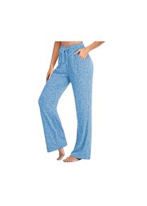 Womens Loose Casual Wide Leg Pants With Pockets, Light Blue / M