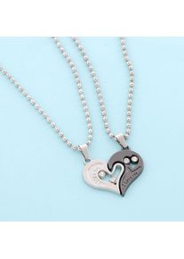 Romantic Fashion English Letter Heart Shaped Couple Necklace, Silver & Black