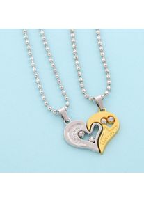 Romantic Fashion English Letter Heart Shaped Couple Necklace, Silver & Gold
