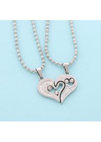 Romantic Fashion English Letter Heart Shaped Couple Necklace, Silver