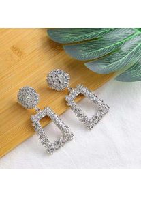 Vintage Style Rectangle Minimalist Bohemian Fashion Earrings for Women, Silver
