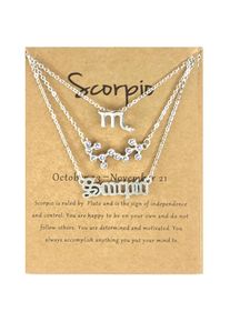 3Pcs/Set 12 Constellation Gold Silver Necklace Fashion Jewelry Birthday Gift, Silver / Scorpio