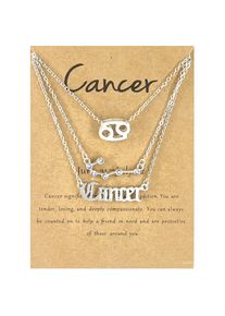 3Pcs/Set 12 Constellation Gold Silver Necklace Fashion Jewelry Birthday Gift, Silver / Cancer