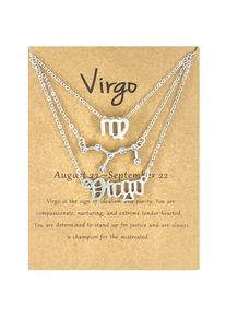3Pcs/Set 12 Constellation Gold Silver Necklace Fashion Jewelry Birthday Gift, Silver / Virgo