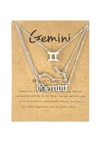 3Pcs/Set 12 Constellation Gold Silver Necklace Fashion Jewelry Birthday Gift, Silver / Gemini