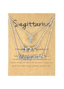3Pcs/Set 12 Constellation Gold Silver Necklace Fashion Jewelry Birthday Gift, Silver / Sagittarius