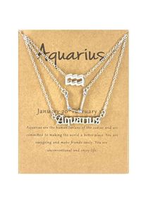3Pcs/Set 12 Constellation Gold Silver Necklace Fashion Jewelry Birthday Gift, Silver / Aquarius