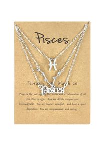 3Pcs/Set 12 Constellation Gold Silver Necklace Fashion Jewelry Birthday Gift, Silver / Pisces