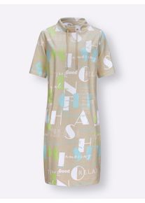 Damen Druckkleid mit weitenregulierbarem Kragen in sand-mint-bedruckt ,Gr&ouml;&szlig;e 42, WITT, 100% Baumwolle