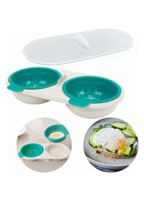 Fei Yu - Chaudière à œufs à micro-ondes, chaudière à œufs à 2 couches avec paniers de vidange, plat à vapeur pour œufs de qualité alimentaire (bleu)