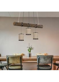 Spot-Light Suspension, table à manger, bois, lampe de salon, beige, réglable en hauteur, maison de campagne, tissu métallique noir, 3x E27, LxlxH 65x13x140cm